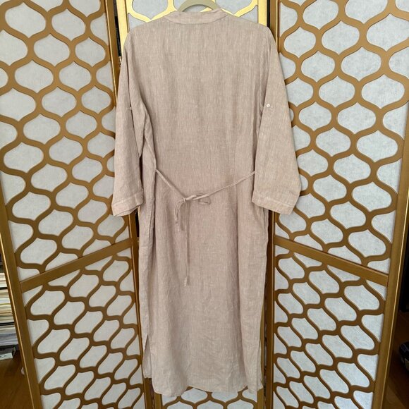 J. Mclaughlin Size L Beige Linen Long Sleeve Button-Down Lagenlook Dress - Picture 12 of 16